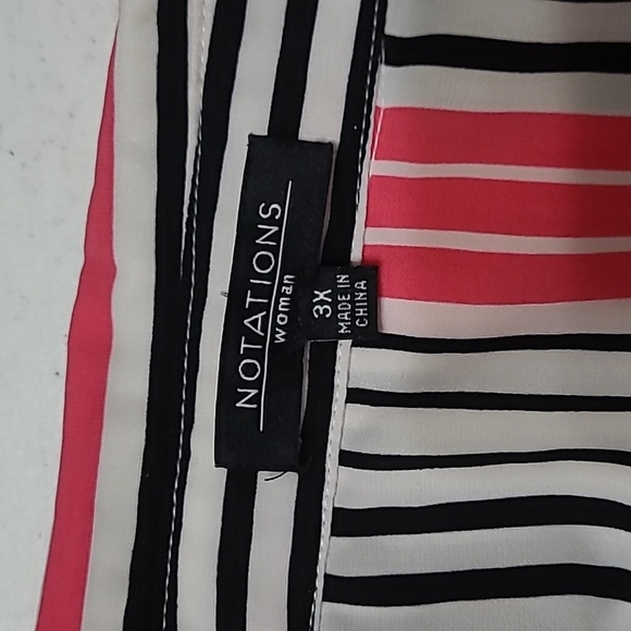 Notations Pink, Black & White Striped V-neck Button-up Blouse size 3X - Picture 3 of 6